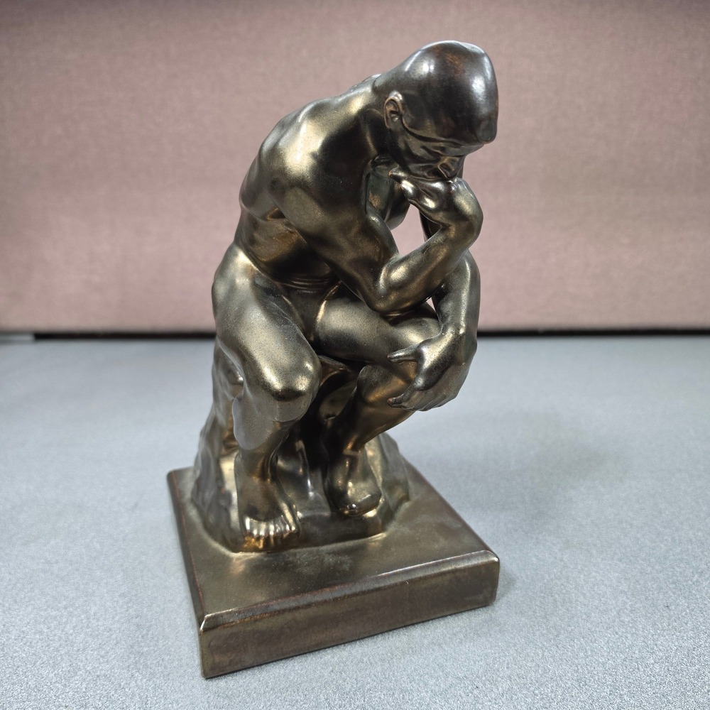 Vintage The Thinker Statue‎ Ceramic Bronze Finish 1971 Signed Mid Century Decor